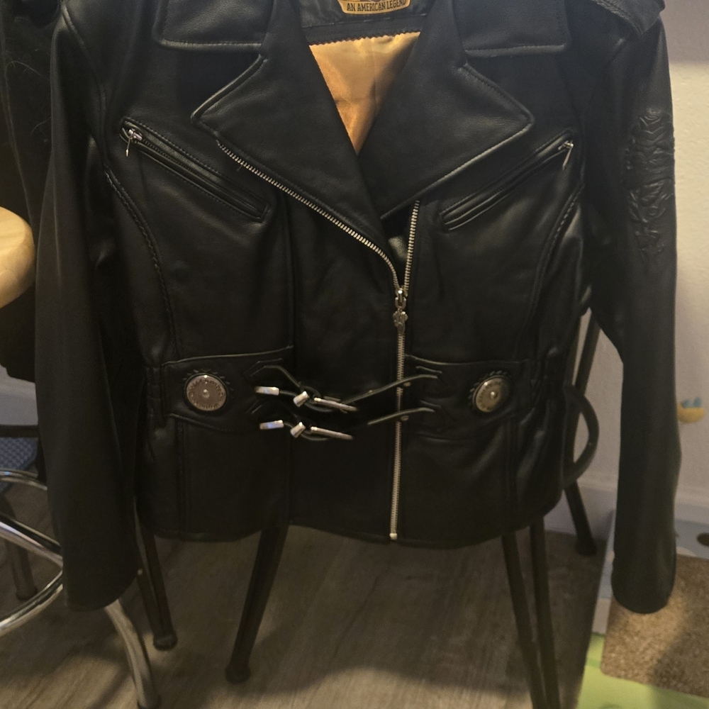 Harley-Davidson Black Leather Jacket with Silver Accents